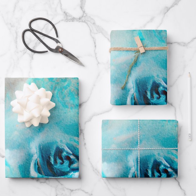 A Blue Shabby Chic Ephemera Design Series 7 Wrapping Paper Sheet (Front)