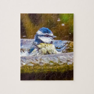 A Blue Tit in the Birdbath Jigsaw Puzzle