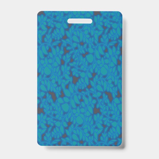 A blue wrapping paper with a creative arts pattern ID badge (Front)