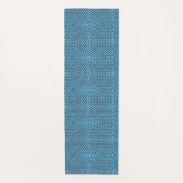 A blue yoga mat with a subtle geometric pattern  (Front)