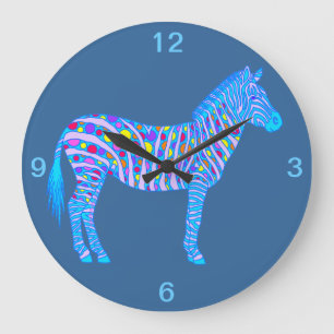A Blue Zebra Dots Stripes Home Decor Cool Simple Large Clock