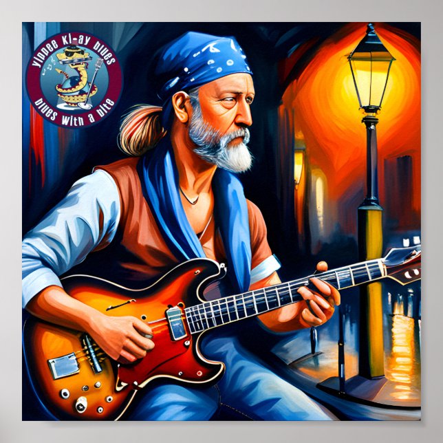 A Blues Man Rocker on the street corner Poster (Front)