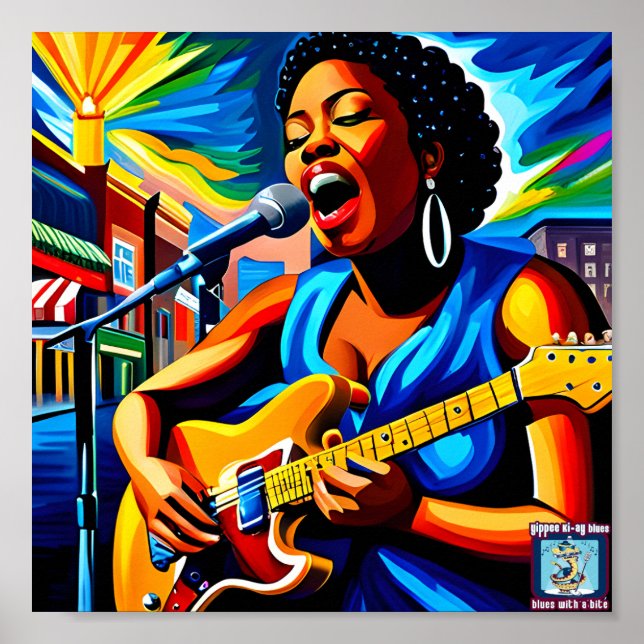A Blues Woman Guitarist on the street Poster (Front)