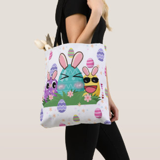 A bluey easter basket with purple and yellow egg tote bag
