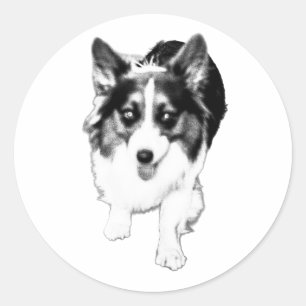A blurred corgi captured in stride becomes a compa classic round sticker
