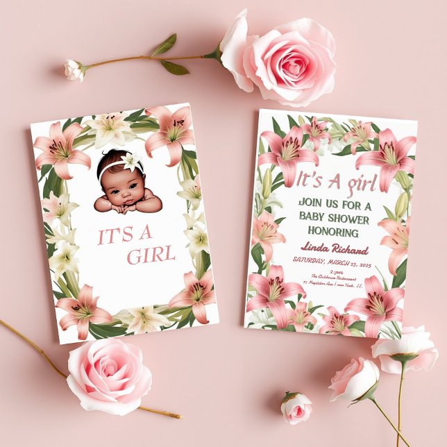 A blush pink floral lace baby shower invitation fo (A blush pink floral lace baby shower for a baby girl )