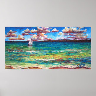 A Boat On The Jamaican Sea Poster