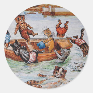 A Boating Catastrophe - Louis Wain's Cat Art Classic Round Sticker