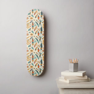 A bohemian-inspired light colored pattern skateboard