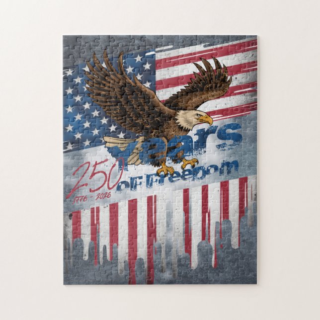 A bold, distressed illustration of an eagle jigsaw puzzle (Vertical)