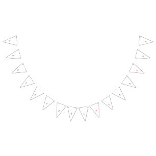 A bold red flower illustration on a white backdrop bunting