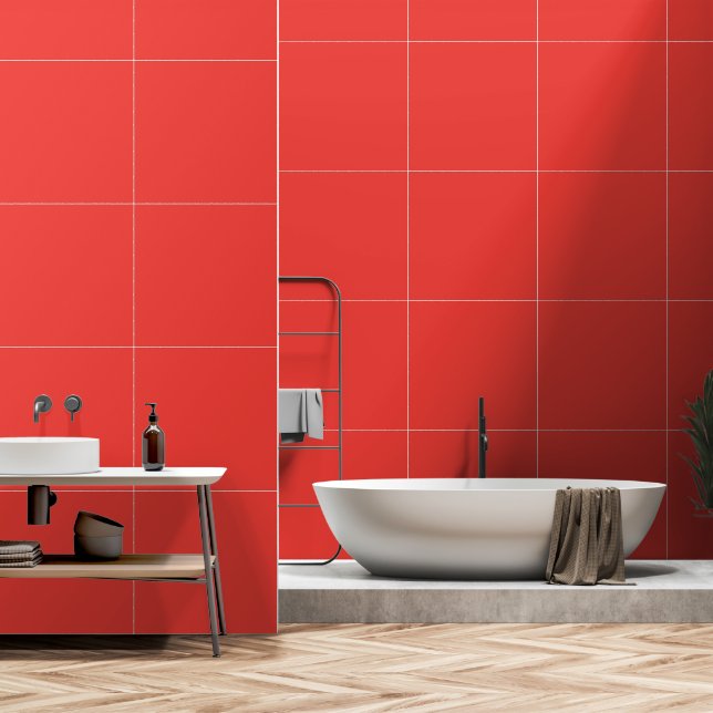 A bold red square surrounded by a crisp white bord wallpaper (Bathroom)