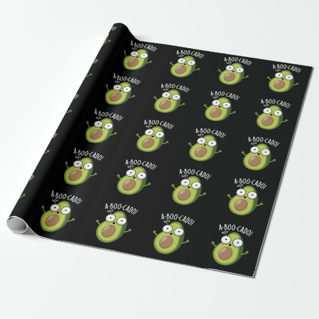 A-boo-cado Funny Avocado Scare Puns Dark BG Wrapping Paper (Unrolled)