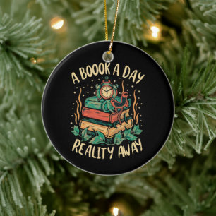 A book a day keep Reality away Ceramic Tree Decoration