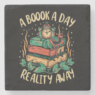 A book a day keep Reality away Stone Coaster
