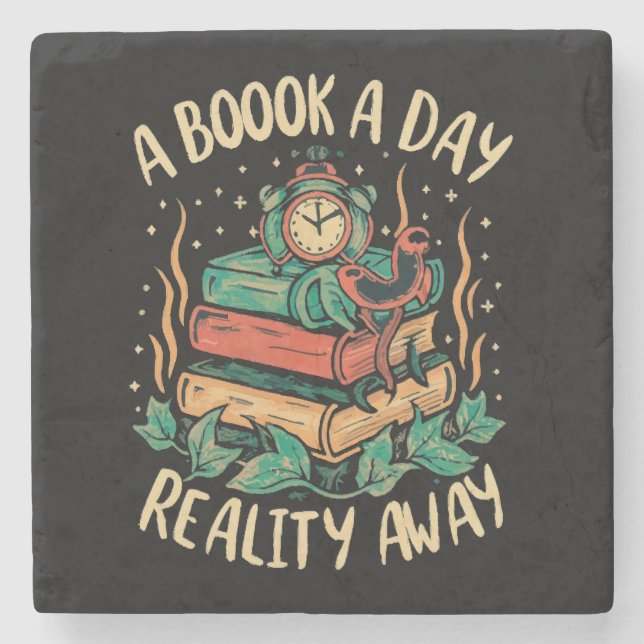 A book a day keep Reality away Stone Coaster (Front)