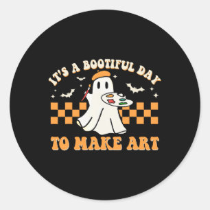 A Bootiful Day To Make Art Halloween Art Teacher G Classic Round Sticker