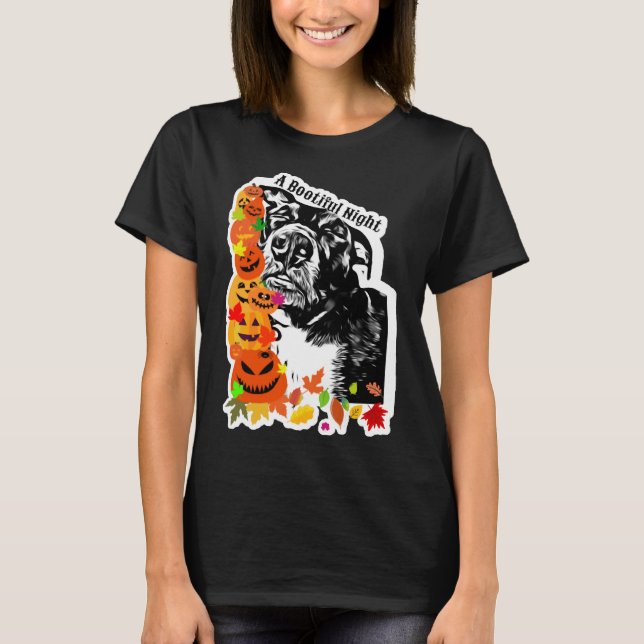 A Bootiful Night Pitbull Dog I Black And White T-Shirt (Front)