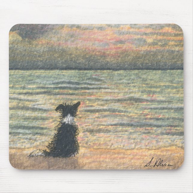 A Border Collie dog says hello to the morning Mouse Mat (Front)