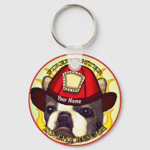 A Boston Terrier Firefighter keychain
