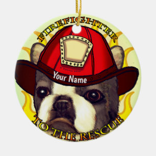 A Boston Terrier Firefighter  ornament