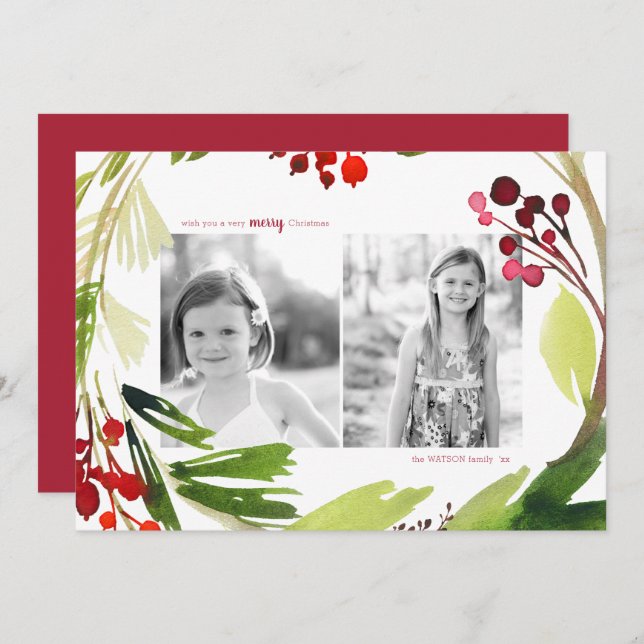 A Botanical Christmas 2 Photo Holiday Card (Front/Back)