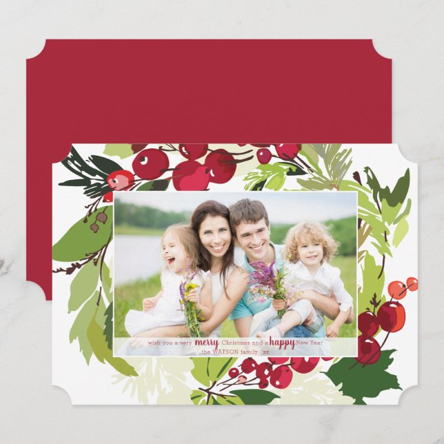 A Botanical Christmas Holiday Flat Card (Front/Back)