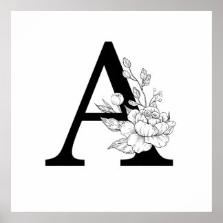 A botanical monogram. Letter initial with peonies Poster