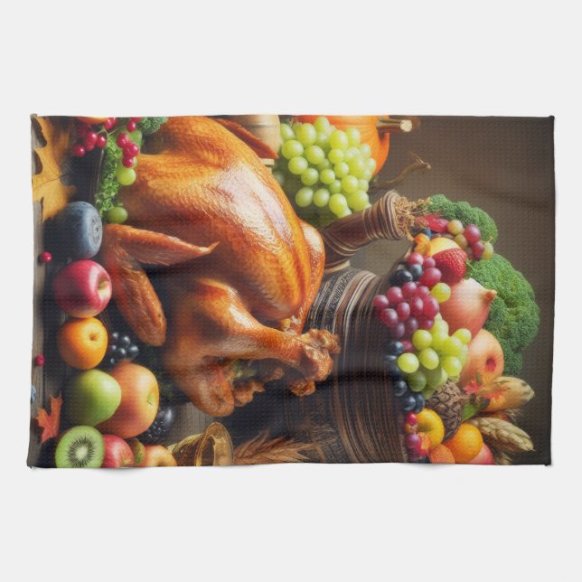 A Bountiful Harvest Feast Tea Towel (Horizontal)