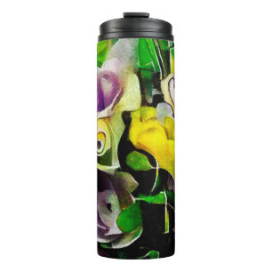 A bouquet of beautiful flowers in a modern style a thermal tumbler