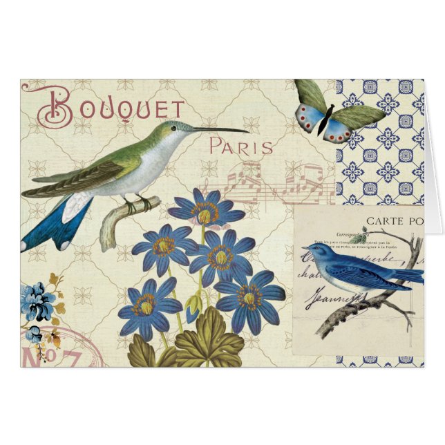 A Bouquet of Blue Flowers, Birds and Butterflies (Front Horizontal)