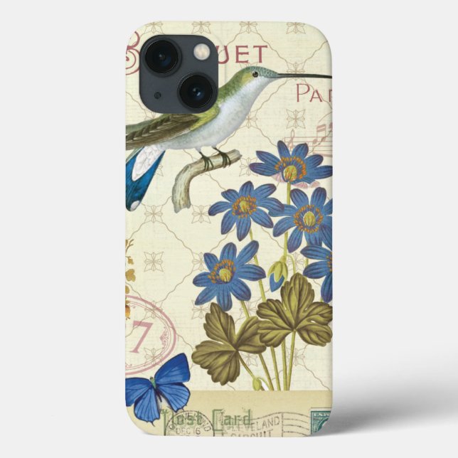 A Bouquet of Blue Flowers, Birds and Butterflies Case-Mate iPhone Case (Back)