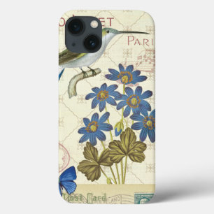 A Bouquet of Blue Flowers, Birds and Butterflies iPhone 13 Case