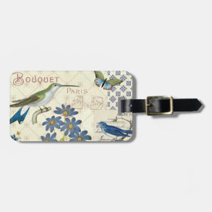 A Bouquet of Blue Flowers, Birds and Butterflies Luggage Tag