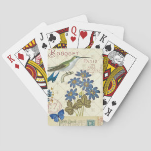 A Bouquet of Blue Flowers, Birds and Butterflies Playing Cards