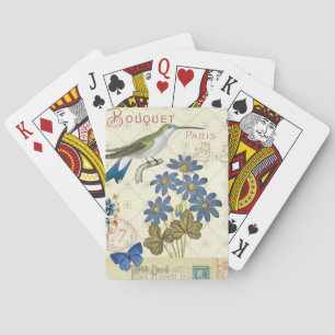 A Bouquet of Blue Flowers, Birds and Butterflies Playing Cards