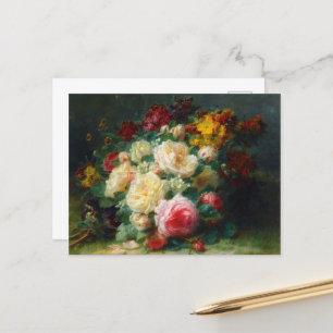 A Bouquet Of Cabbage Roses, Floral Art Postcard
