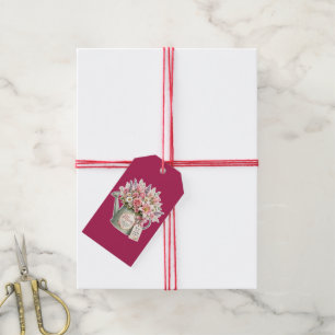 A bouquet of flowers in a watering can for mum  gift tags
