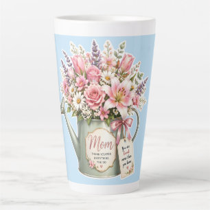 A bouquet of flowers in a watering can for mum latte mug