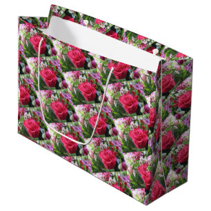 A Bouquet of Flowers Including Red Roses Large Gift Bag