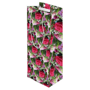 A Bouquet of Flowers Including Red Roses Wine Gift Bag