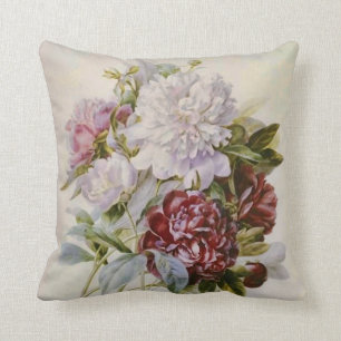 A Bouquet of Peony Flowers by Pierre Redoute Cushion