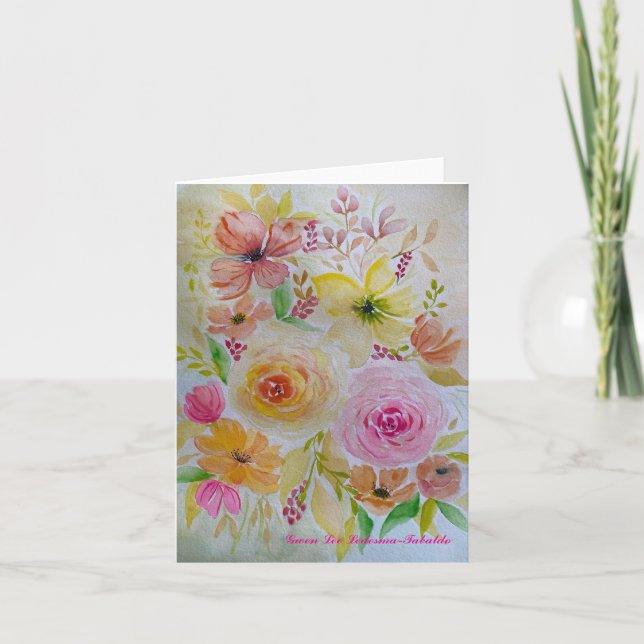 A Bouquet of Pink and Yellow Florals Card (Front)
