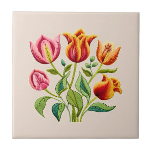 A Bouquet of Red Tulips Ceramic Tile
