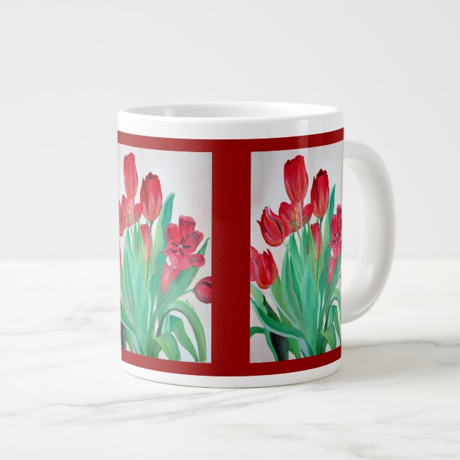 A Bouquet of Red Tulips Large Coffee Mug (Front Right)
