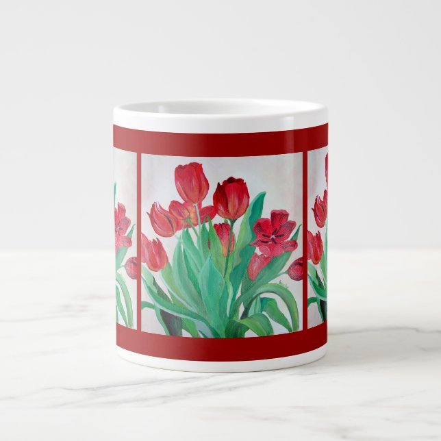 A Bouquet of Red Tulips Large Coffee Mug (Front)