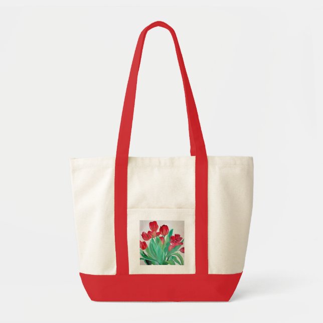 A Bouquet of Red Tulips Tote Bag (Front)