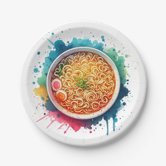 A Bowl of Ramen Noodles Paper Plate (Front)