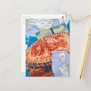 a Bowl of Spaghetti and Italy Collage Postcard
