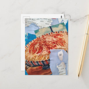 a Bowl of Spaghetti and Italy Collage Postcard